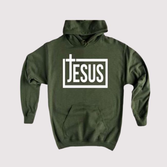 Jesus Is King Vertical Cross Hoodie Green