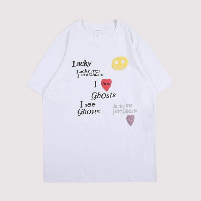 Kanye Lucky Me I See Ghosts Smiley Face T-Shirt White