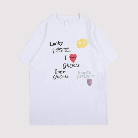 Kanye Lucky Me I See Ghosts Smiley Face T-Shirt White